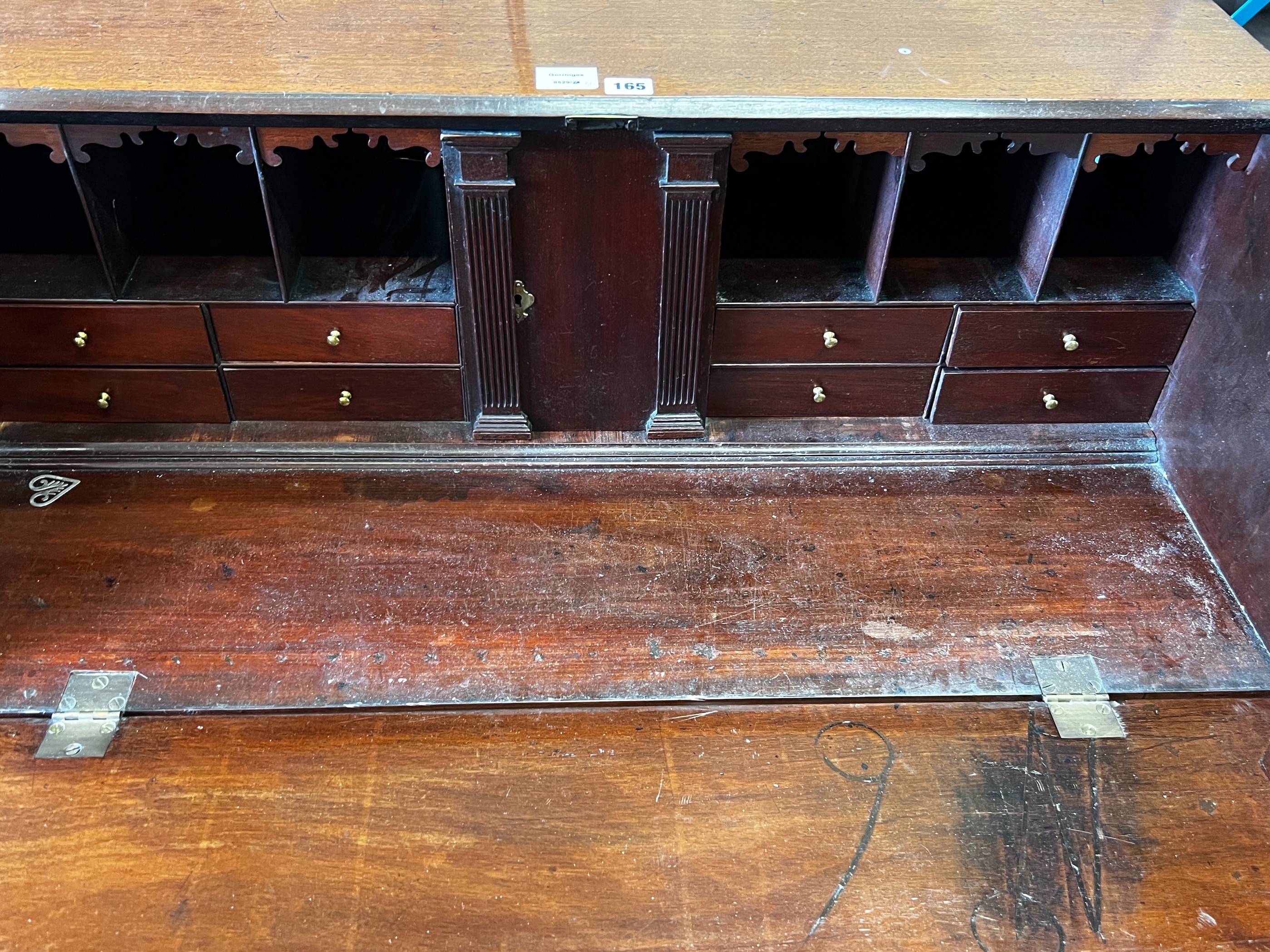 A George III mahogany bureau, width 99cm, depth 54cm, height 105cm